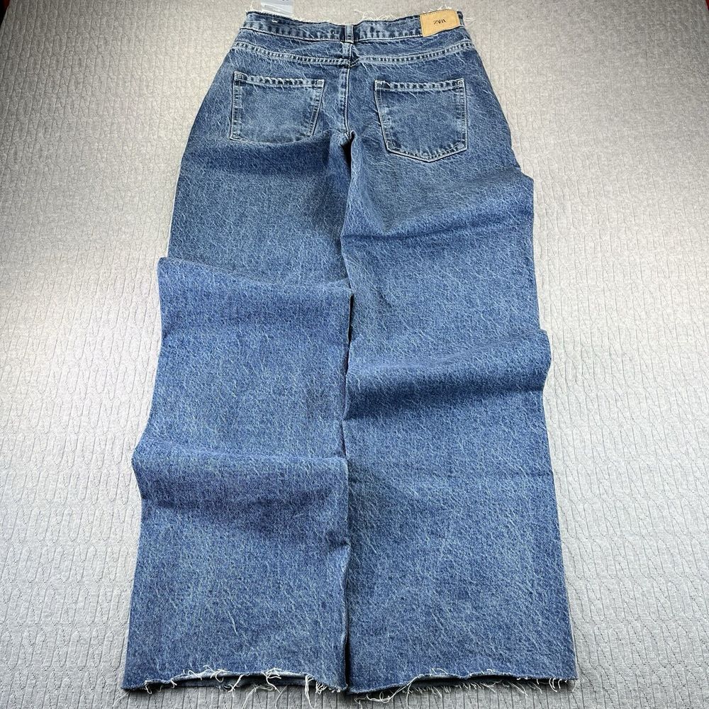 New Zara Baggy‎ Wide Leg Y2K 90s Jeans Women's (4) Blue medium wash  beaded